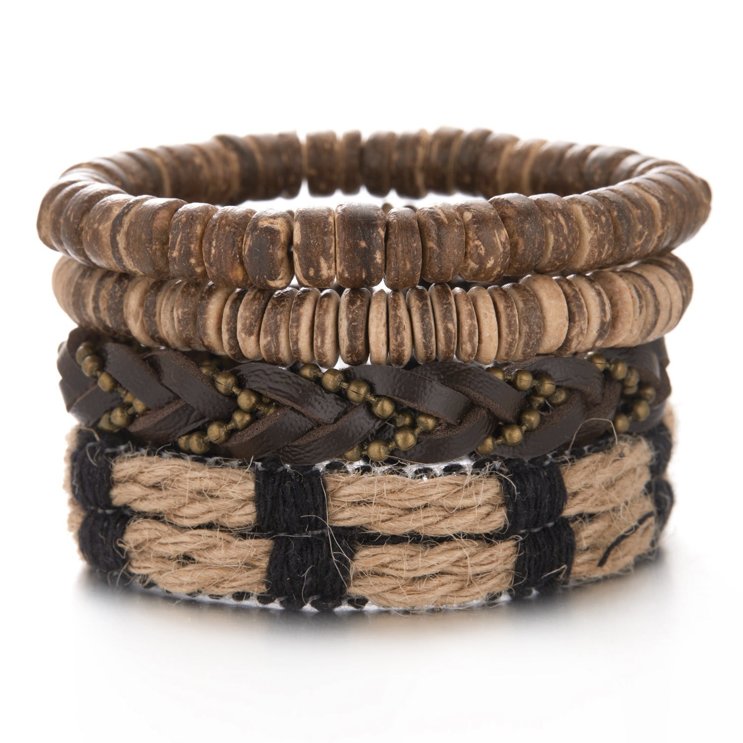 Wholesale Coconut Shell Wood Beads Braided Bracelet Leather Bracelet